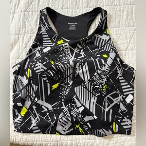 Reebok Black and White Sports Bra Tank with Neon Accents